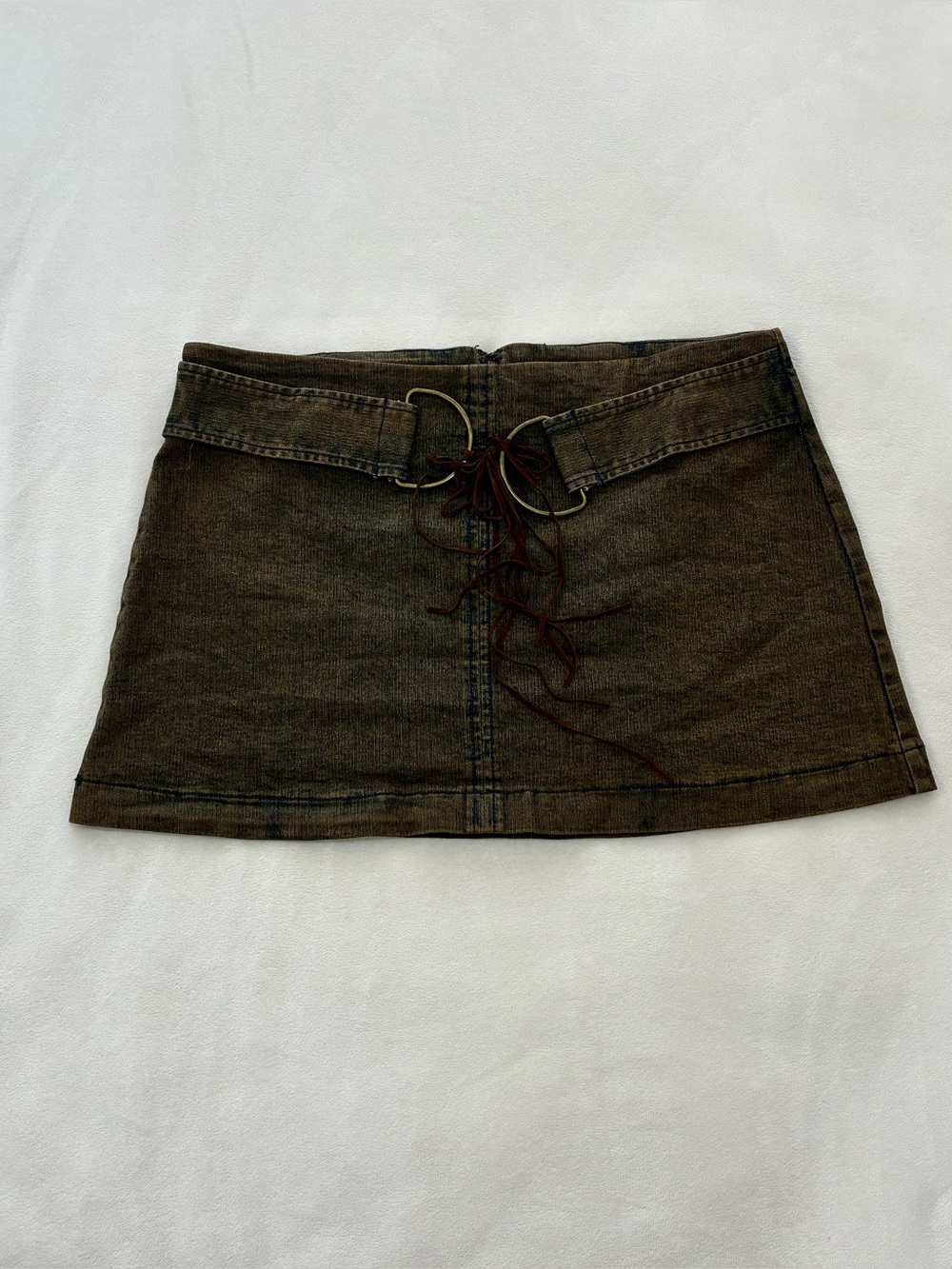 Urban Outfitters Lace Up Denim Mini Skirt Y2k Grunge Brown Acid Wash Western M